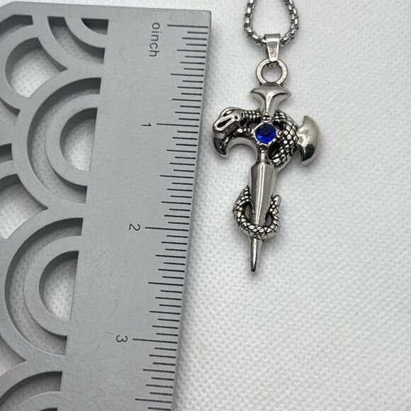 NWOT Axe cross with snakes and solitaire stone - Picture 4 of 4